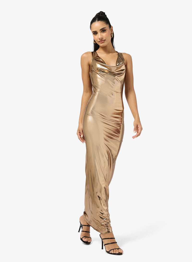 Ginger Metallic Cowl Neck Dress - Image 1